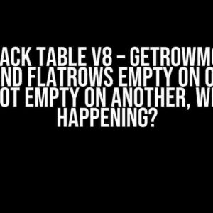 Tanstack Table V8 – getRowModel() rows and flatRows empty on one site but not empty on another, what is happening?